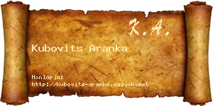 Kubovits Aranka névjegykártya